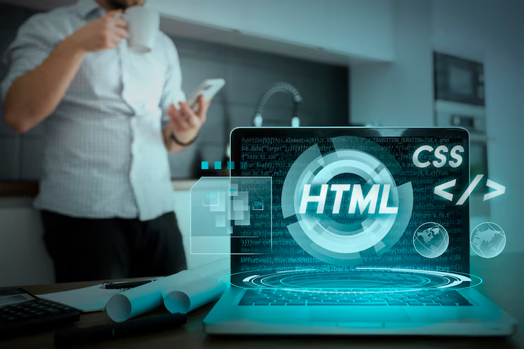 Custom website development in progress on laptop, representing services in the Netherlands