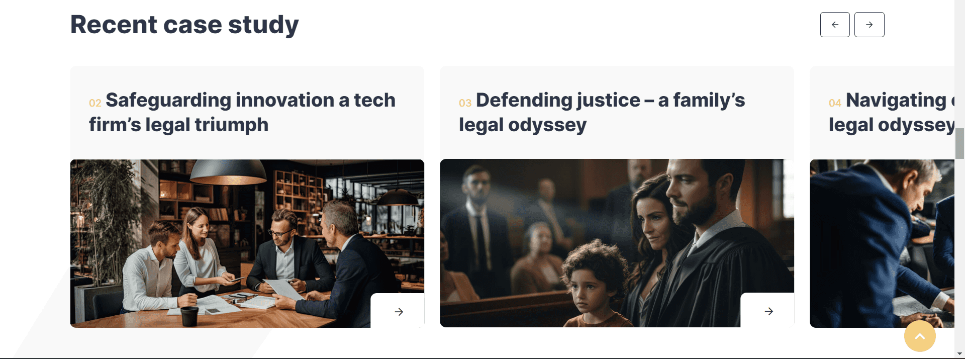 3 images: 1st - Legal professionals in discussion; 2nd - Lawyers with child in court; 3rd - Lawyer writing document