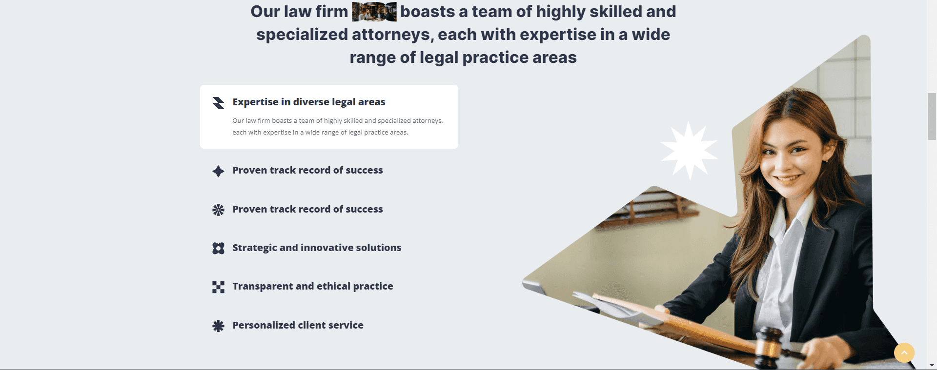 Screenshot Of legal Firm: A professional attorney holding documents, and Gavel on Hands