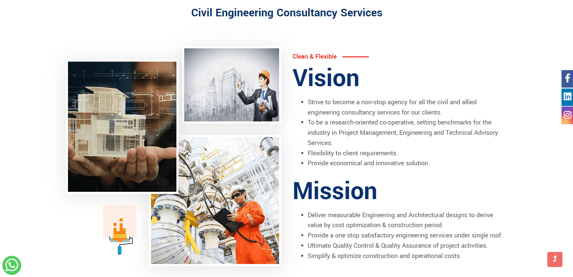3 images: Hand-holding small structure model, A civil engineer designing digital architecture, Civil engineer on construction site with machinery